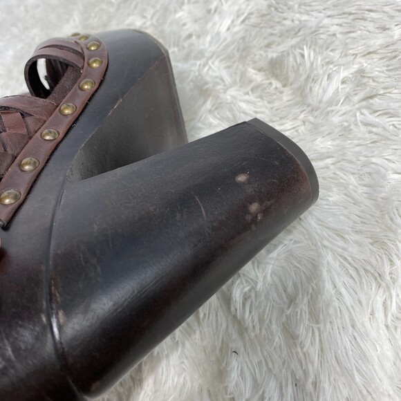 Zodiac Vintage Brown Leather Woven Platform Block Heels Approx 9 - Picture 5 of 10